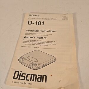 Operating Instructions only for‎ Sony D-101 Discman Personal CD Player